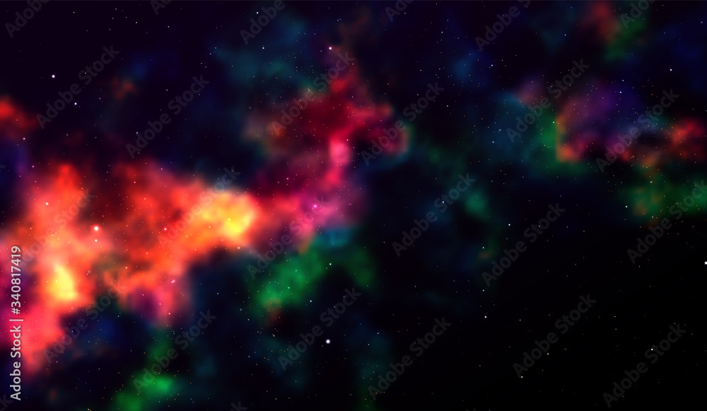 Wall mural space background fantastic outer view with realistic bright stars and cluster of gas clouds. univers