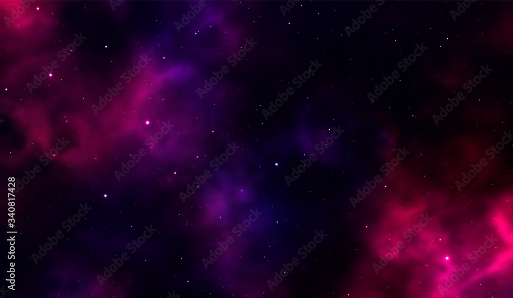Sticker space background fantastic outer view with realistic bright stars and cluster of gas clouds. univers