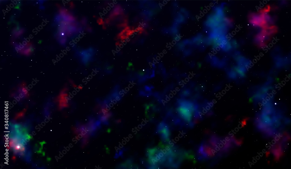 Wall mural space background fantastic outer view with realistic bright stars and cluster of gas clouds. univers
