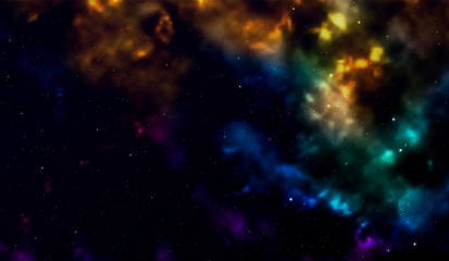 Naklejka premium Space background Fantastic outer view with realistic bright stars and cluster of gas clouds. Universe with nebulae, galaxies and star clusters. Infinite cosmic open spaces. Vector illustration
