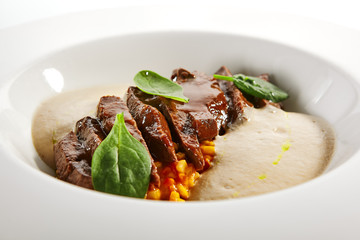 Beef heart ragout and vegetables