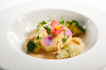 Pike fish souffle in plate