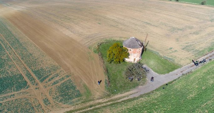 Unseasonal wheat fields of Moravia with rural windmill aerial