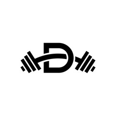 Letter D Fitness Gym Logo Design. Barbel Sports Vector Icon