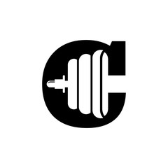 Letter C Fitness Gym Logo Design. Barbel Sports Vector Icon