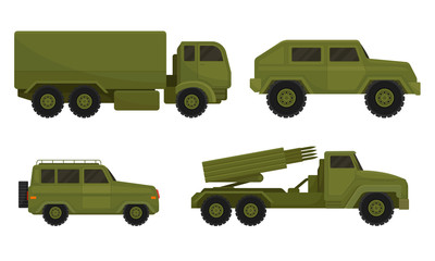 Obraz premium Armored Military Vehicles Isolated on White Background Vector Set