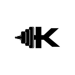 Letter K Fitness Gym Logo Design. Barbel Sports Vector Icon