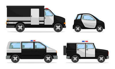 Fototapeta na wymiar Police Vehicles with Patrol Car and Van Vector Set