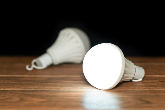 Dos bombillos led de emergencia de color blanco con bater&iacute;a integrada de litio