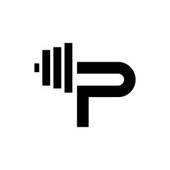 Letter P Fitness Gym Logo Design. Barbel Sports Vector Icon