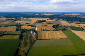 Aerial view of wheat fields in Normandy, France