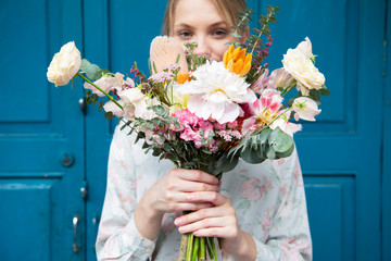 Blonde girl with flowers