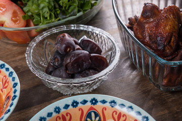 delicious sweet dates served with other main course as side dish during muslim fast breaking in ramadan month.
