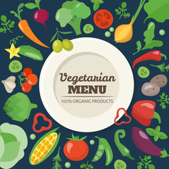 Vegetarian menu cover design with different vegetables