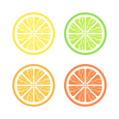 Obraz premium Lemon lime orange grapefruit half slice simple vector icon illustration design set.