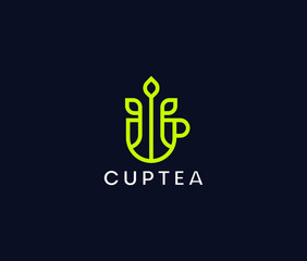 Tea cup Logo Icon Premium Minimal emblem design template Logo for Drink tea Caffe Company