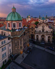 Top view of historical center of Prague (Stare Mesto), Czech Republic. Crusader Square, Church of St. Francis of Assisi