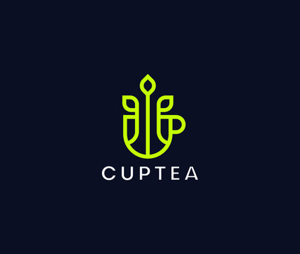 Tea cup Logo Icon Premium Minimal emblem design template Logo for Drink tea Caffe Company