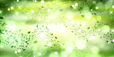 新緑　葉　音符　背景