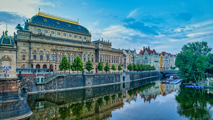 National Theater in Prague. The Vltava embankment in the capital of the Czech Republic.