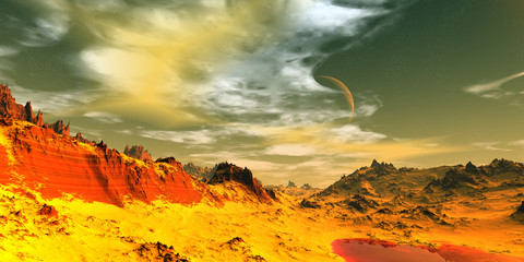 Alien Planet. Mountain. 3D rendering