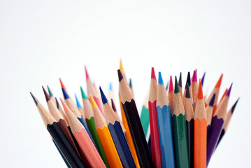 color pencils with white background, concept learning tools.