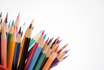 color pencils with white background, concept learning tools.