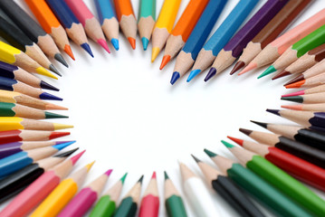 color pencils with white background, concept learning tools.