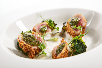 Tuna in crispy breading close up