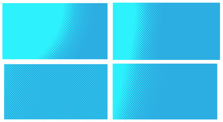 Blue pop art background. Abstract creative vector comics style blank layout template with clouds beams and isolated dots pattern. Set for sale banner, empty polka dots bubble