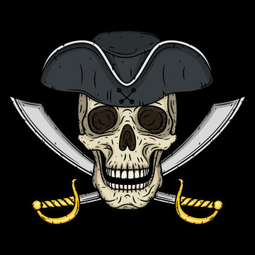 Pirate Skull in hat with Cross Swords.