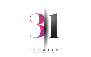31 3 1 Grey and Pink Number Logo with Creative Shadow Cut Vector.