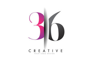 36 3 6 Grey and Pink Number Logo with Creative Shadow Cut Vector.