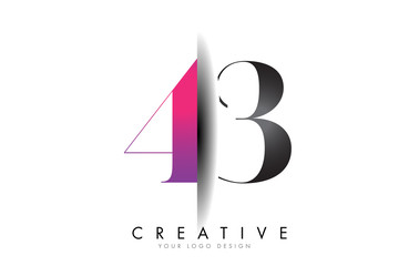 43 4 3 Grey and Pink Number Logo with Creative Shadow Cut Vector.