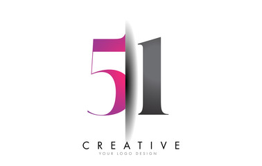 51 5 1 Grey and Pink Number Logo with Creative Shadow Cut Vector.