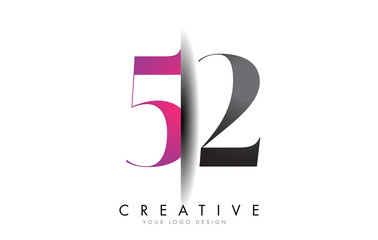 52 5 2 Grey and Pink Number Logo with Creative Shadow Cut Vector.