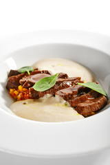 Beef heart ragout and vegetables