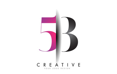 53 5 3 Grey and Pink Number Logo with Creative Shadow Cut Vector.