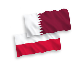 Flags of Qatar and Poland on a white background