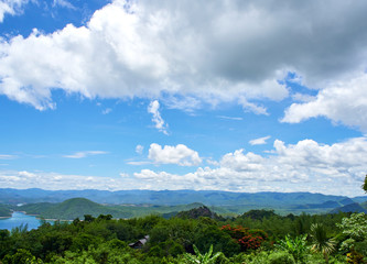 Natural scenery of river, sky clouds.