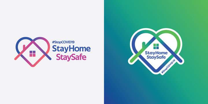 Stay home and stay safe logo. To prevent covid-19 coronavirus. Guideline to be safe from disease. A house in a herath symbol.