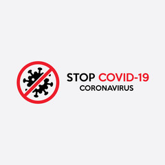 Covid-19 Coronavirus with cross band typography design logo. A virus in a ban sign Illustration