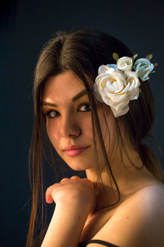 woman with white rose stdio shoot