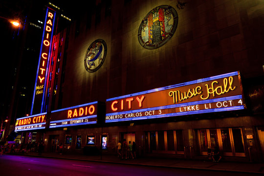 New York, NY, U.S.A. - RADIO CITY In Night: Radio City Music Hall Is An Entertainment Venue In Midtown Manhattan, New York.