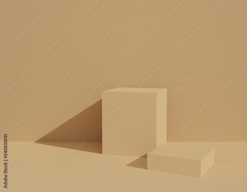 Poster abstract beige background texture with geometric shape in studio room. 3d rendering for product on w