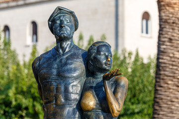 MAKARSKA / CROATIA - AUGUST 2015: Statue standing in harbour of Makarska town, Croatia