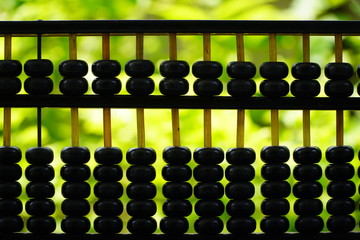 old abacus and hold electronic calculator, picture financial concept design,nature background