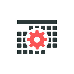 Calendar with gear icon, Working Days flat vector pictograph. Stock Vector illustration isolated on white background.