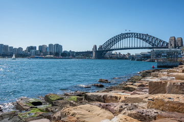 Sydney Harbour Bridge and Barangaroo Reserve in Sydney, Australia