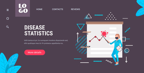 doctor in mask analysis reduce number of case covid-19 graph showing outbreak of coronavirus pandemic disease statistics concept horizontal full length copy space vector illustration